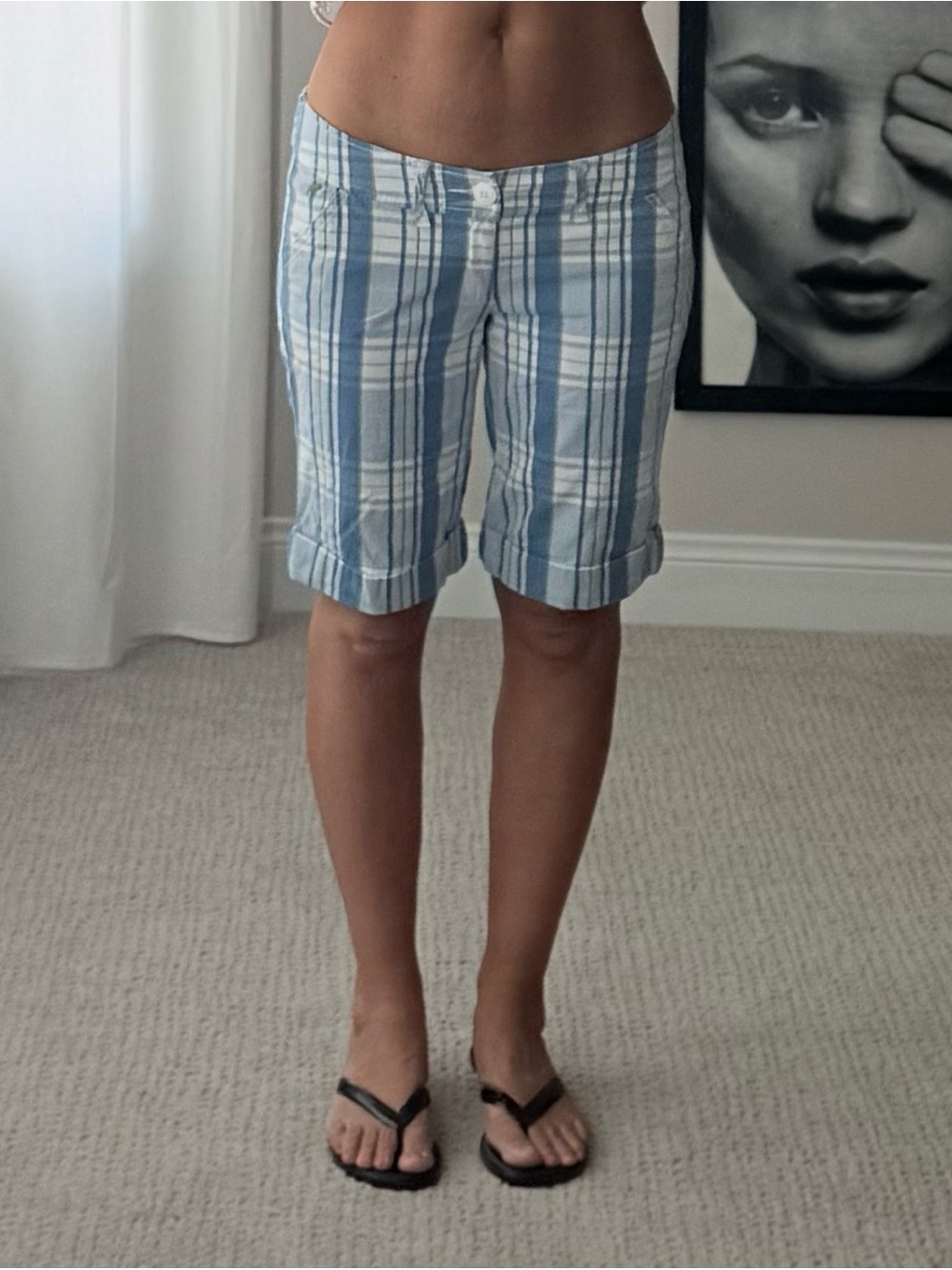 Y2K Abercrombie & Fitch Blue and White Plaid Bermuda Shorts